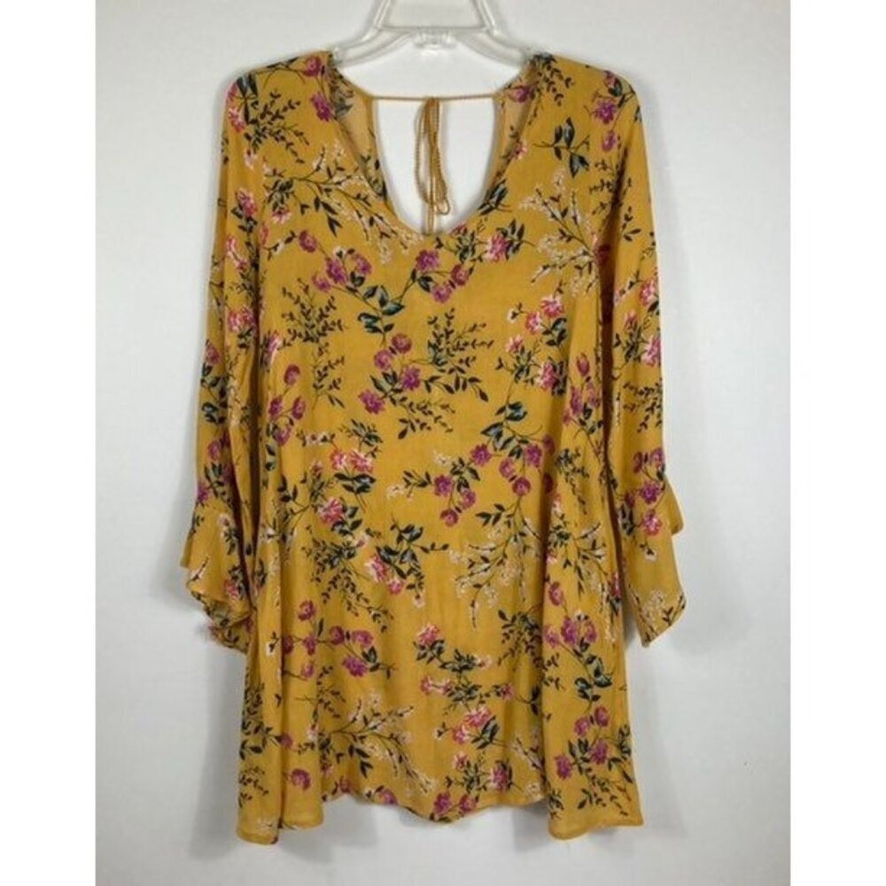 Womens Umgee Boho Floral Dress Mustard Pink S